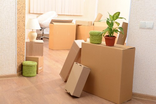 Packed moving boxes ready for transport by removal companies in Monument